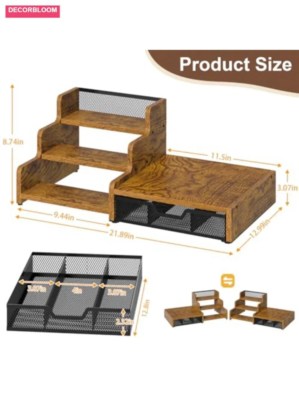 Coffee Station Organizer with K Cup Holder 28 Pod Capacity 3-Tier Syrup Rack